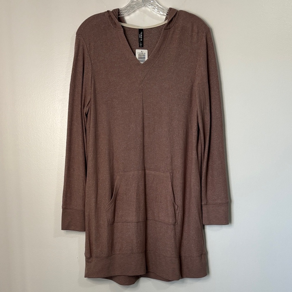 Torrid Sleep Taupe Mauve Hooded Tunic Size L